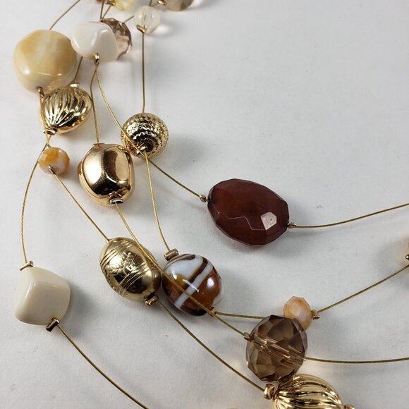 Gold tone Layered colorful Beaded Statement Necklace w/ Matching Earrings Women - Picture 7 of 9